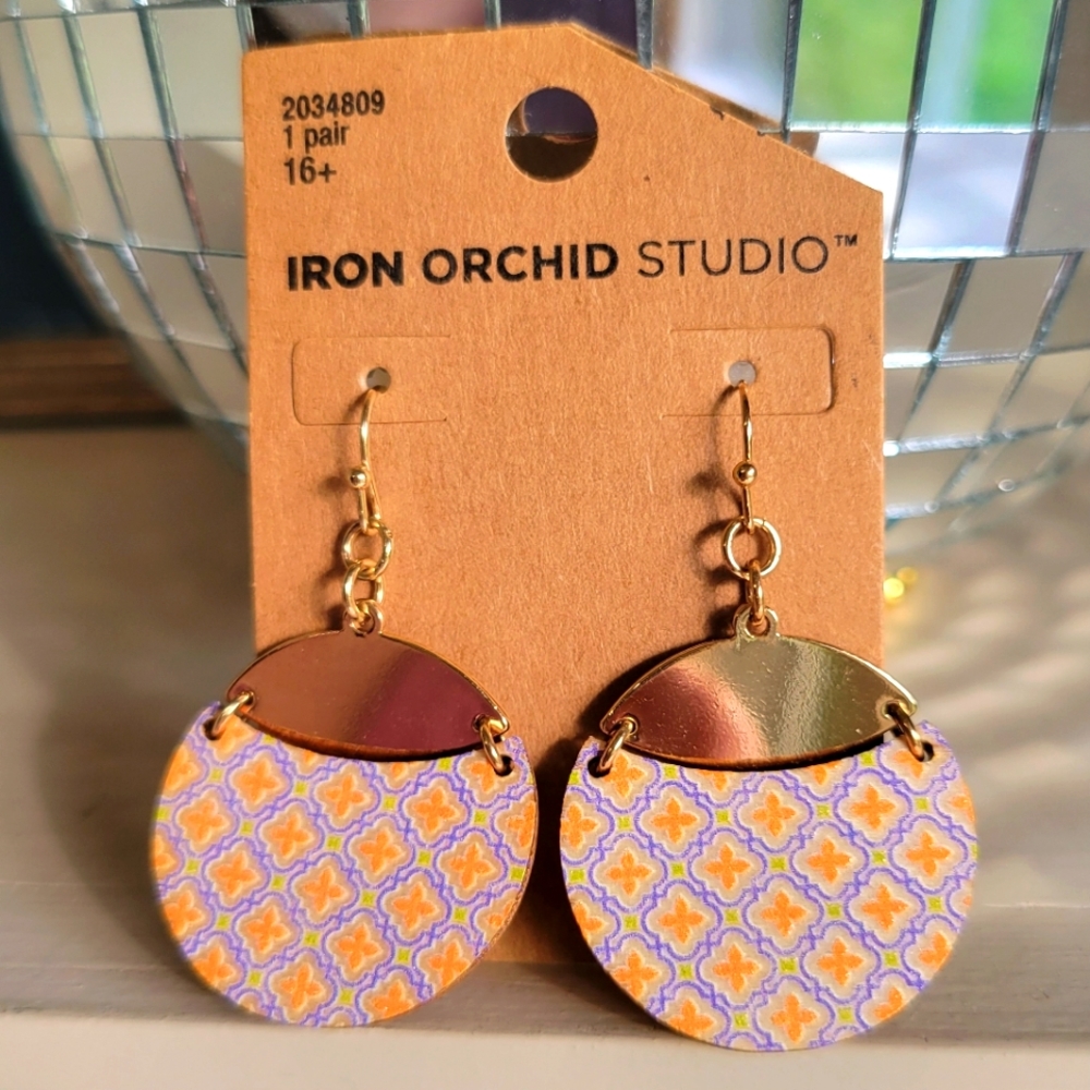 Purple and Gold Dangle Earrings